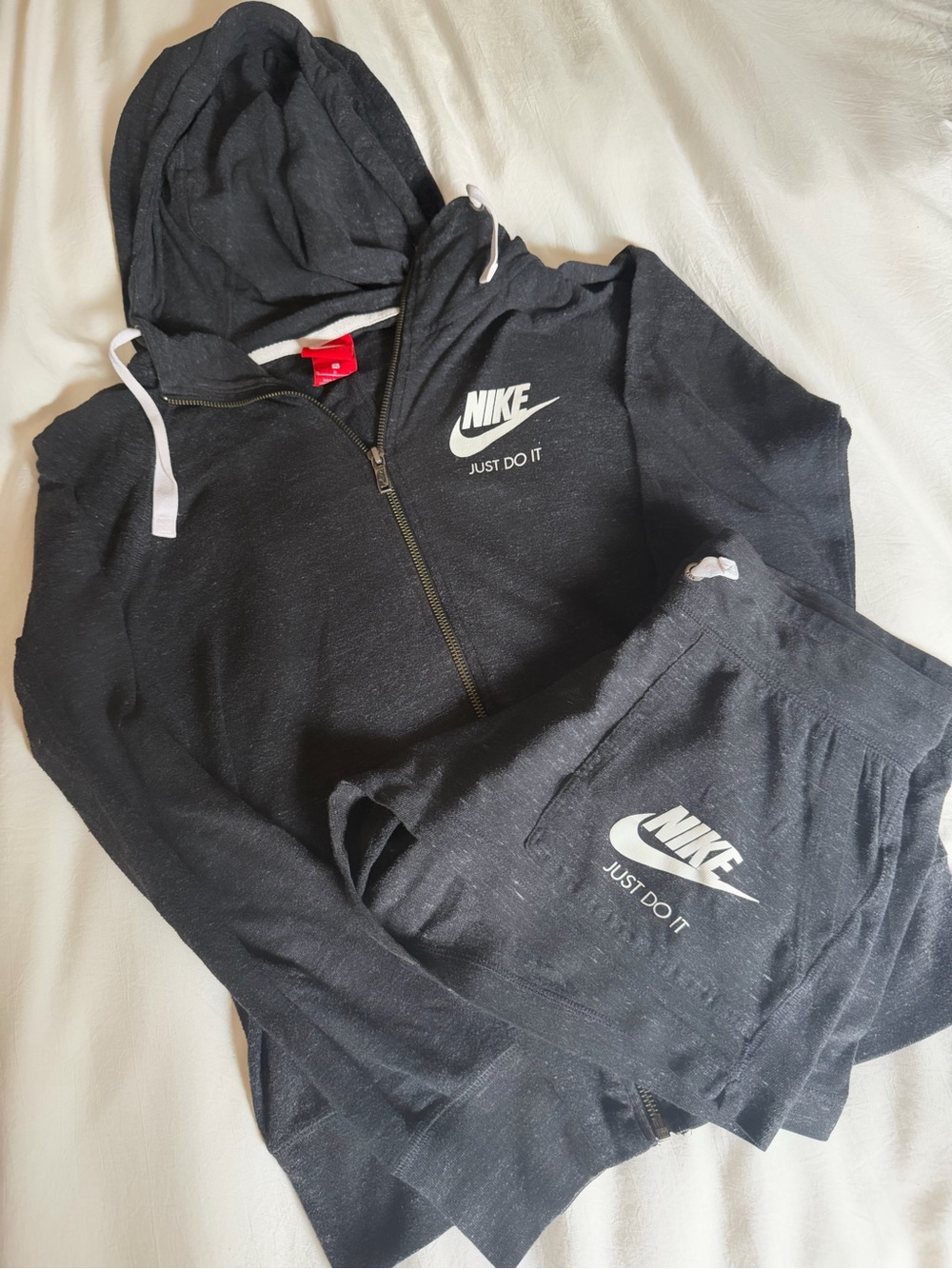 Nike Charcoal Grey Jacket and Shorts Set with White Logo